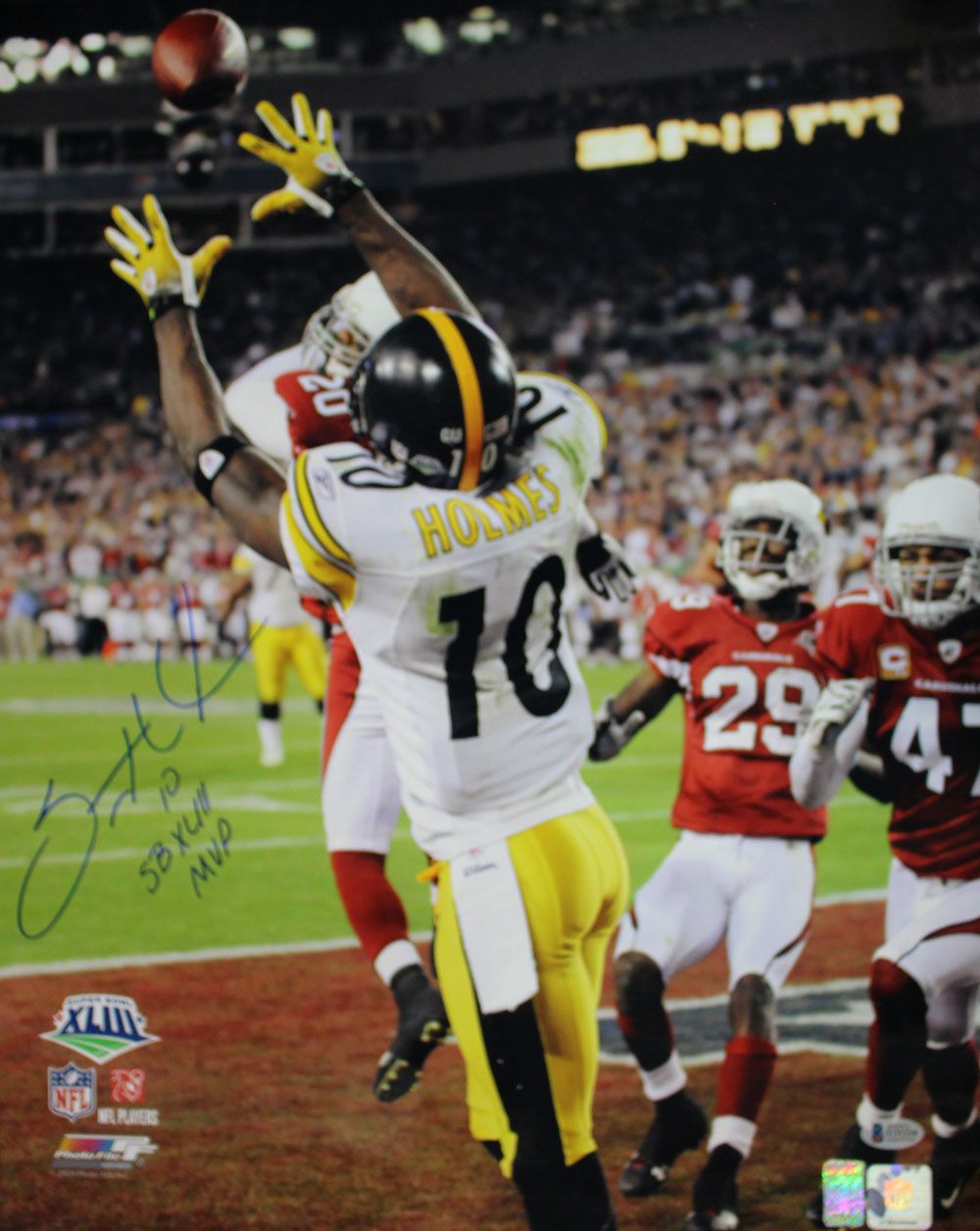 Santonio Holmes Autographed Pittsburgh Steelers 16x20 Photo SB MVP BAS
