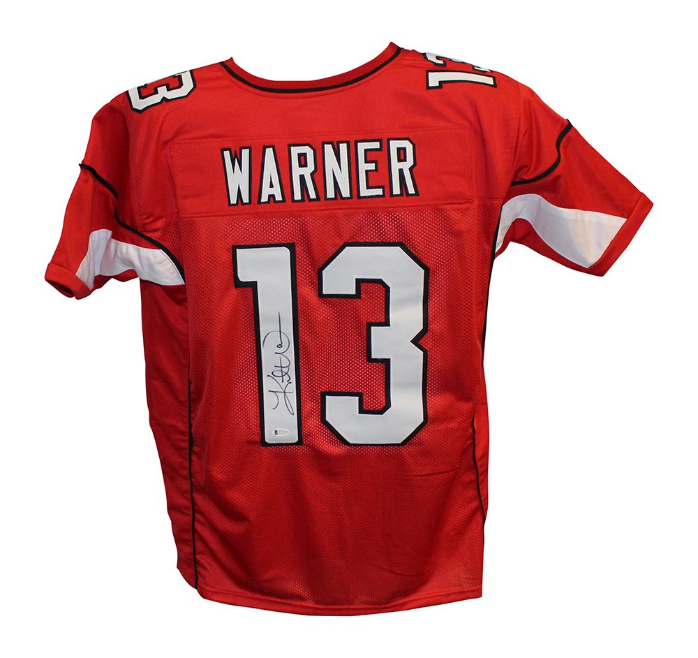 Kurt Warner Autographed/Signed Pro Style Red XL Jersey BAS