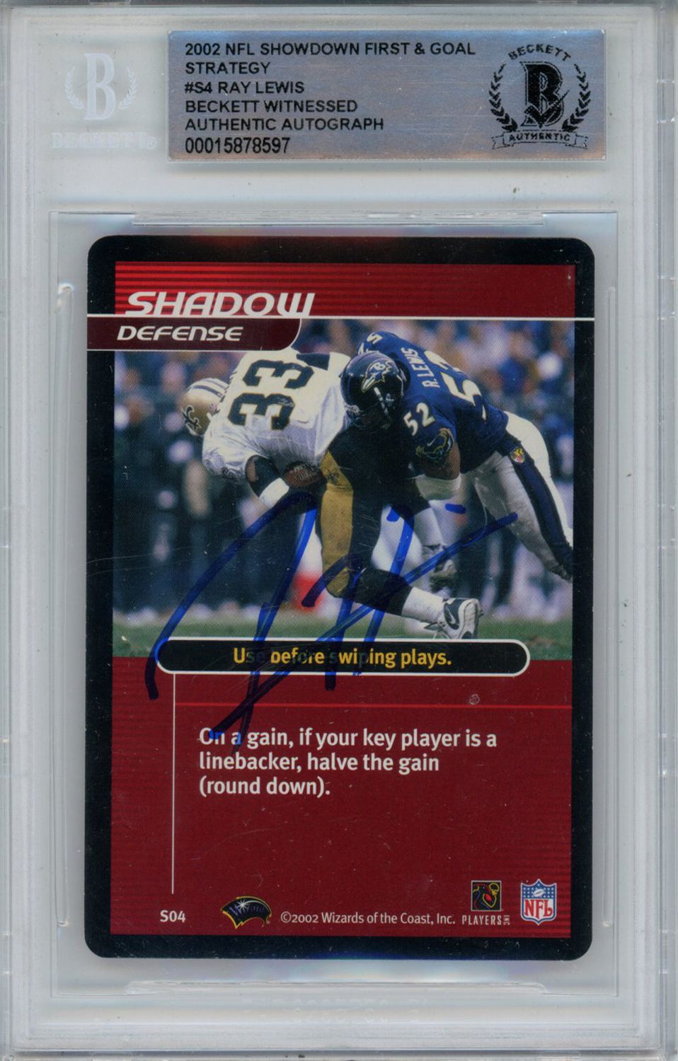 Ray Lewis Signed 2002 Showdown First &amp; Goal Strategy #S4 Card BAS Slab