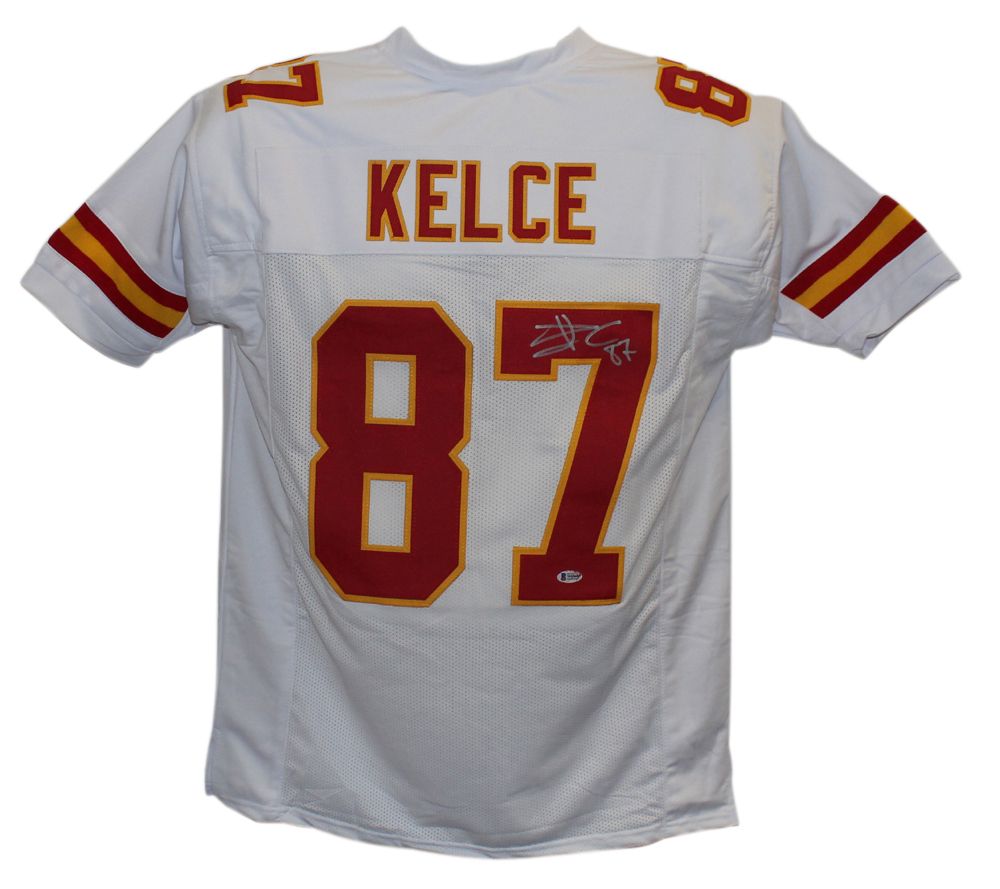 Travis Kelce Autographed/Signed Kansas City Chiefs White XL Jersey BAS