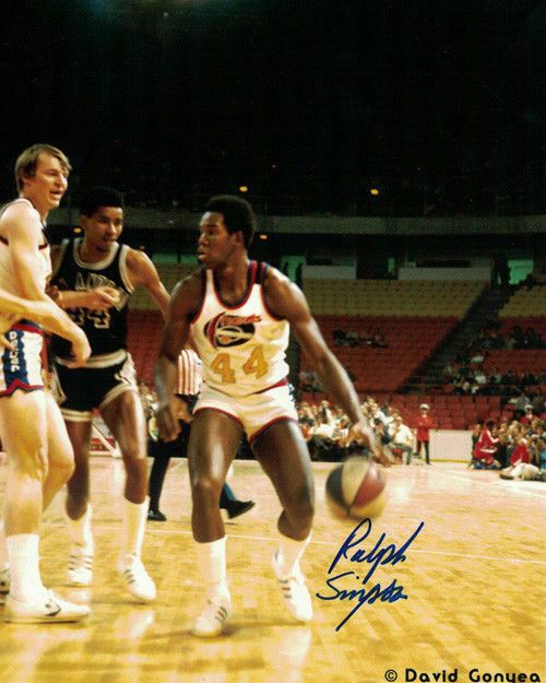 Ralph Simpson Autographed Denver Nuggets ABA 8x10 Photo Dribble Blue