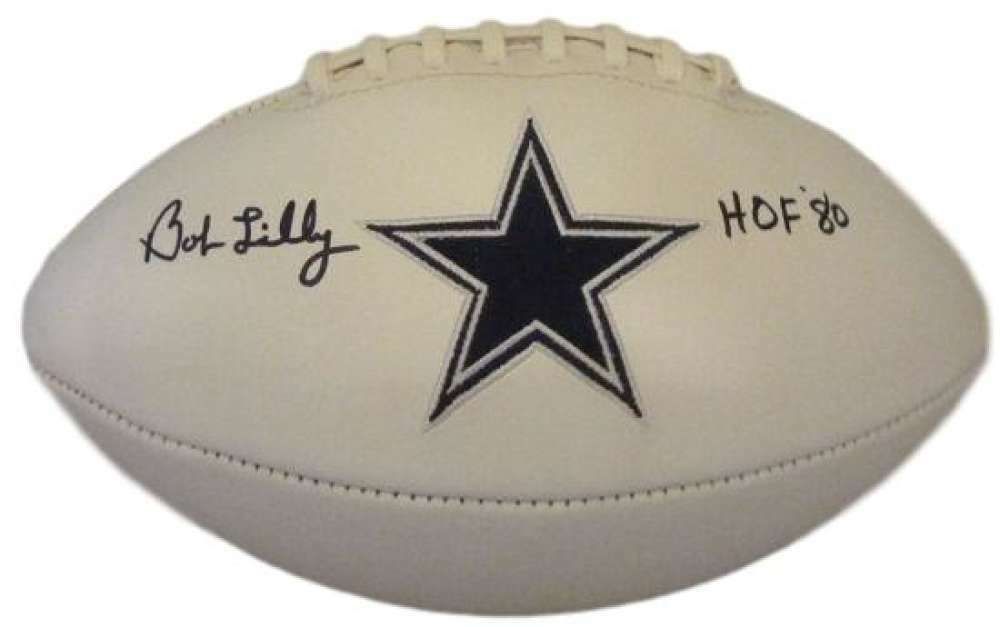 Bob Lilly Autographed Dallas Cowboys White Panel Football HOF JSA