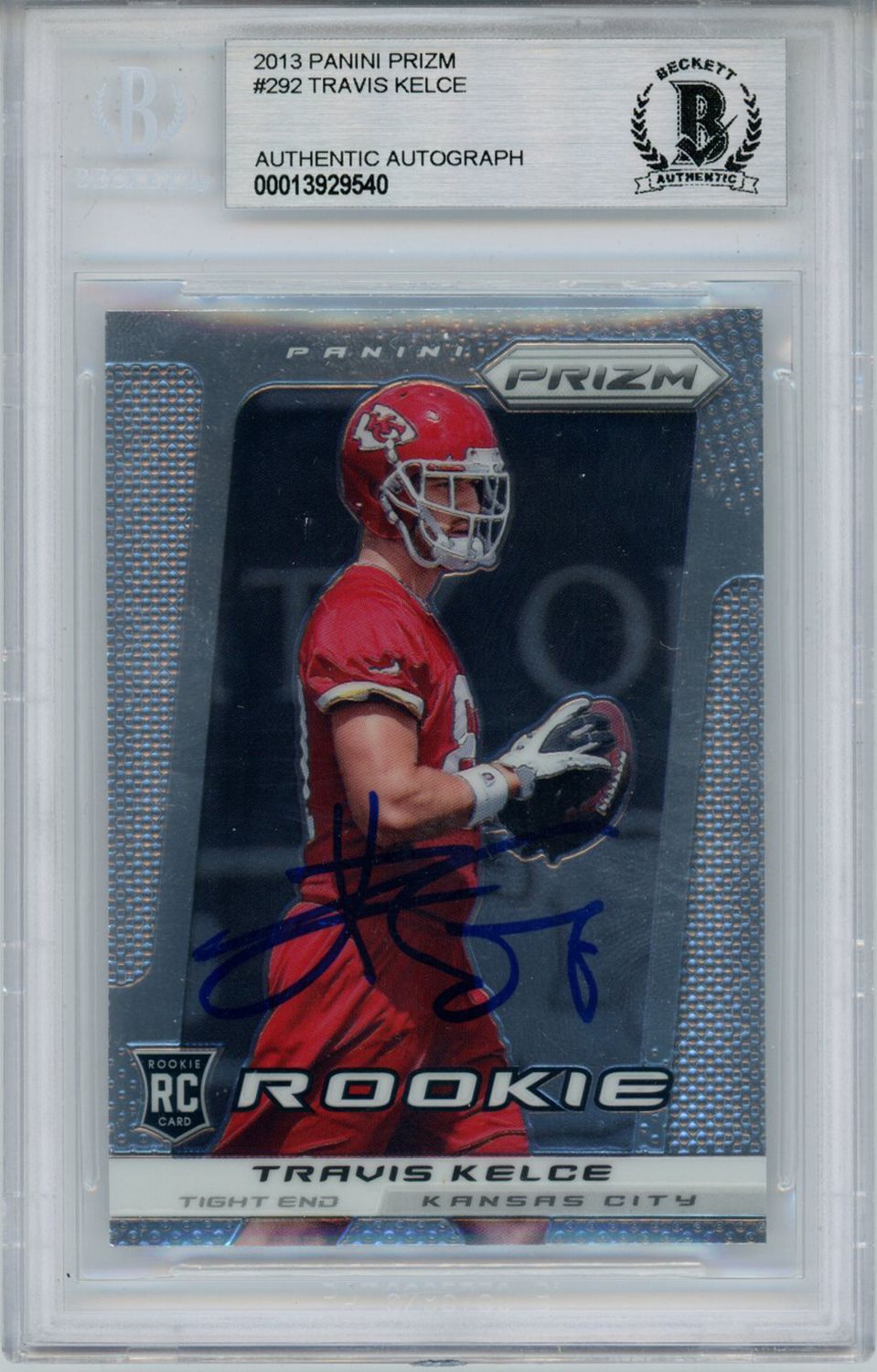 Travis Kelce Autographed 2013 Panini Prizm #292 Rookie Card Beckett Slab