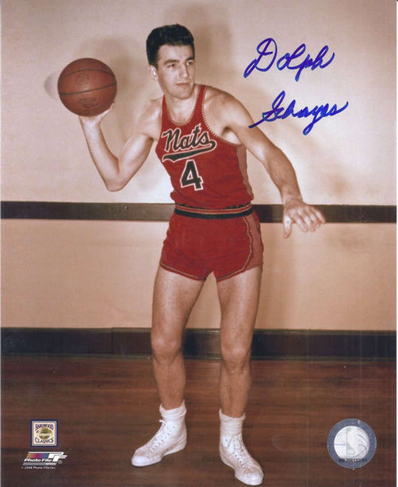 Dolph Schayes Autographed Syracuse Nationals 8x10 Photo (Tan Background)