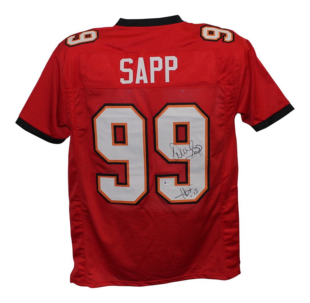 Warren Sapp Autographed/Signed Pro Style Red XL Jersey HOF BAS