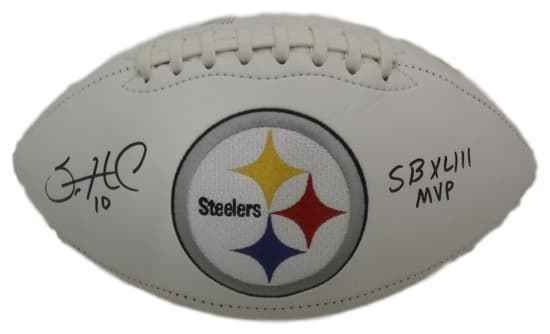 Santonio Holmes Autographed Pittsburgh Steelers White Logo Football SB MVP JSA