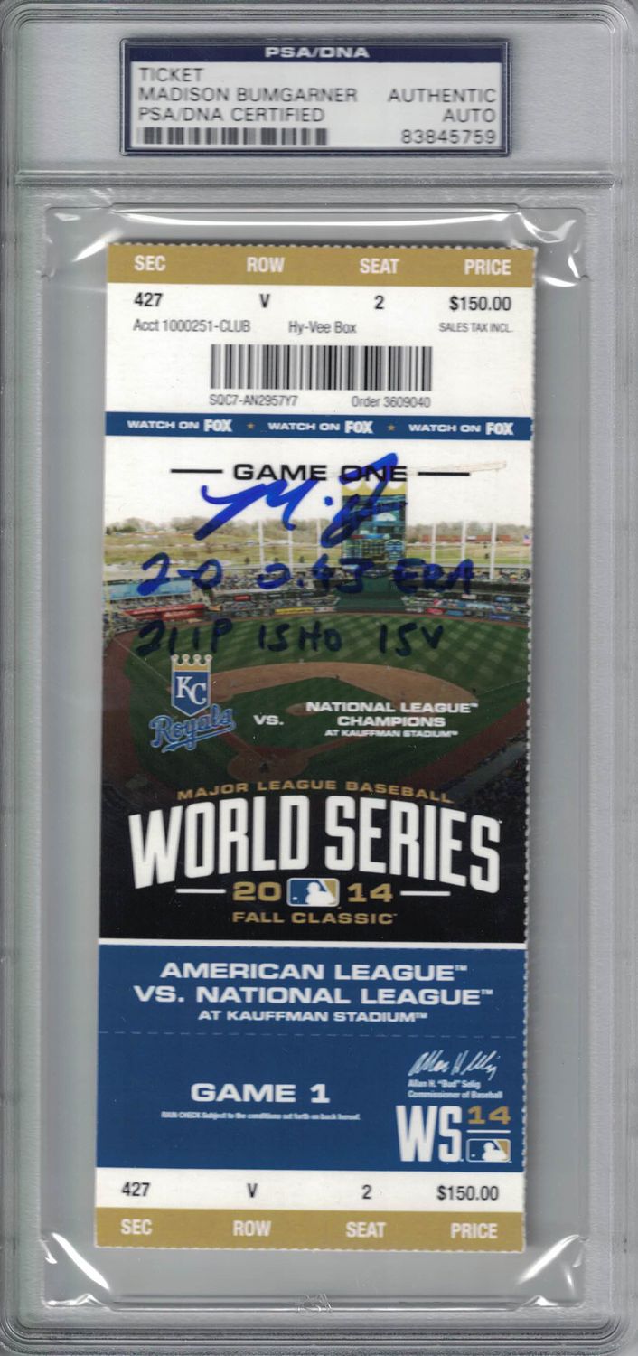 Madison Bumgarner Signed 2014 World Series Game 1 Ticket 5 Stats PSA Slab
