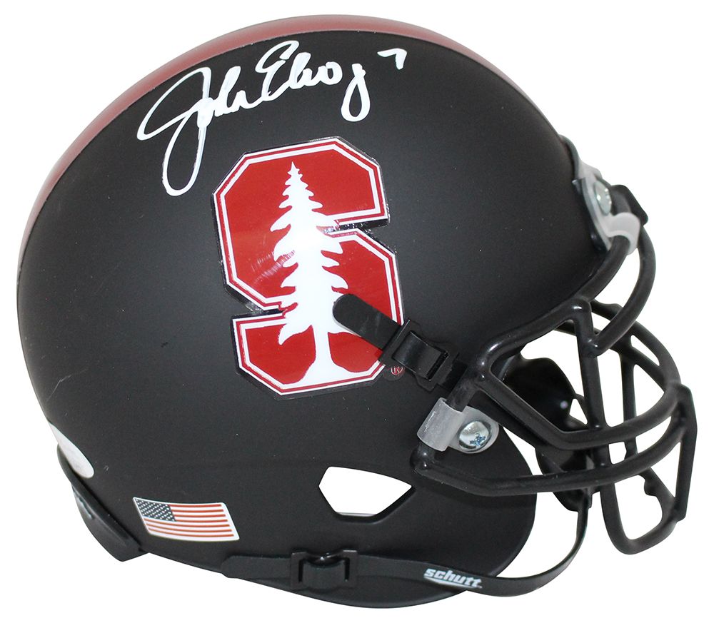 John Elway Autographed/Signed Denver Broncos Black Matte Mini Helmet BAS
