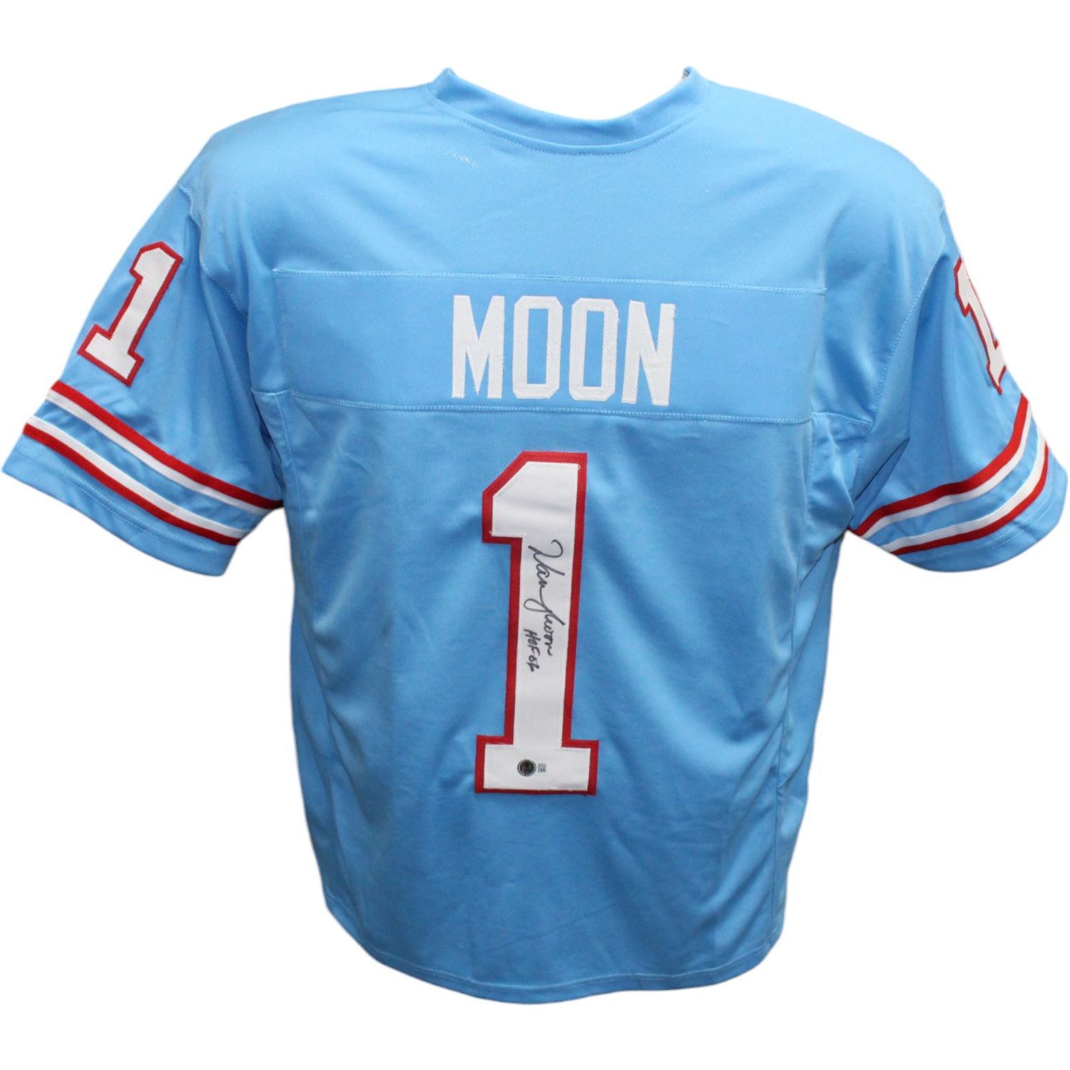 Warren Moon Autographed/Signed Pro Style Blue Jersey Beckett