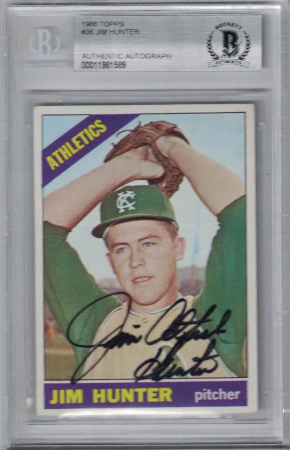 Jim Catfish Hunter Signed Kansas City Athletics 1966 Topps #36 Card BAS