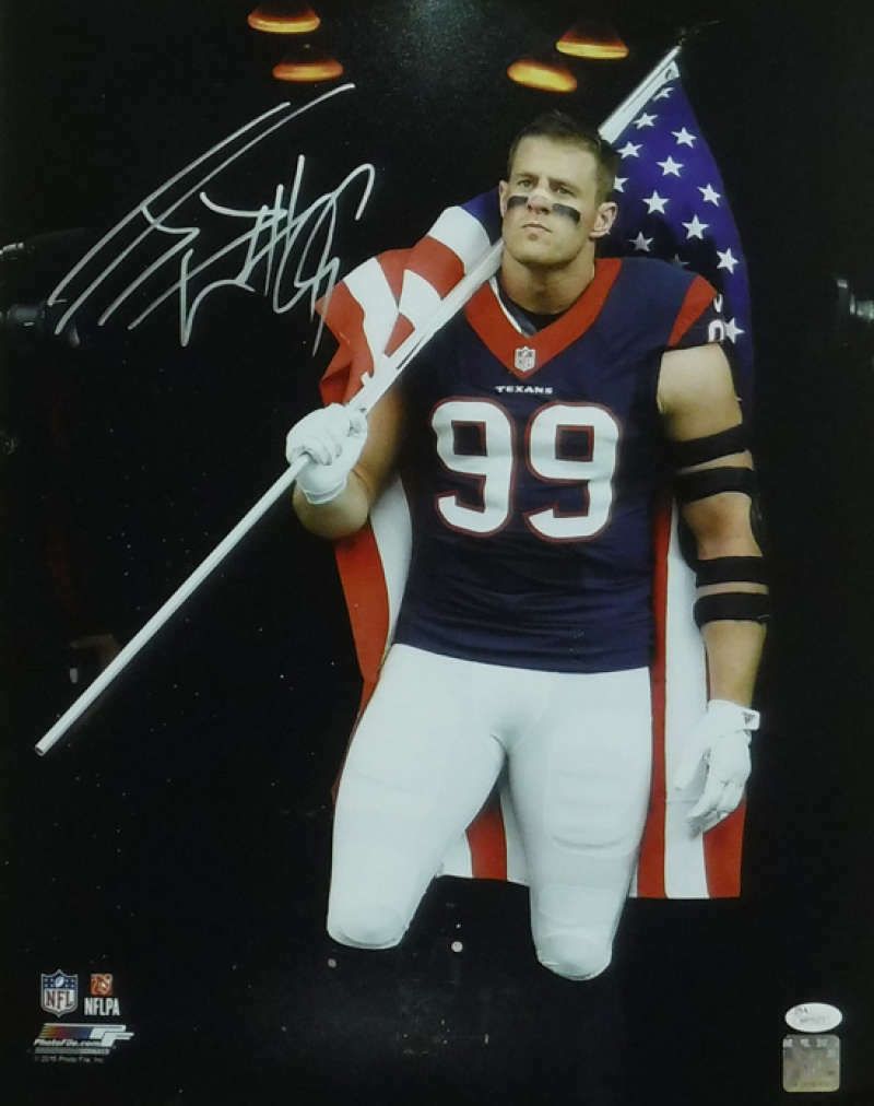 JJ Watt Autographed Houston Texans 16x20 Photo w/USA Flag &amp; JSA
