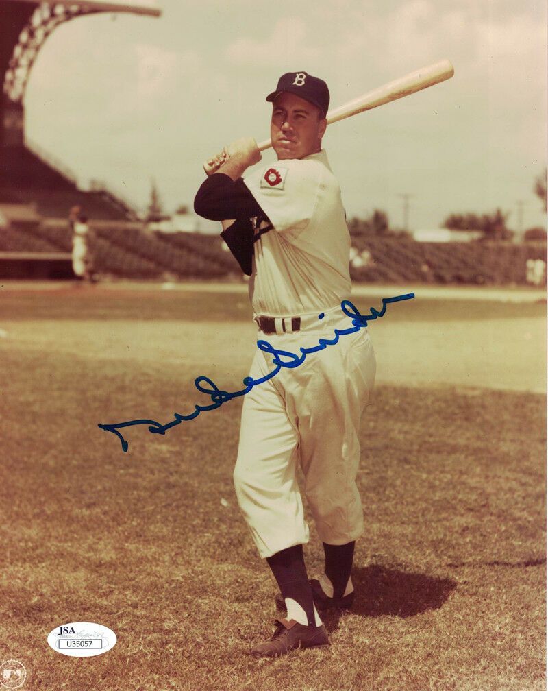 Duke Snider Autographed Brooklyn Dodgers 8x10 Photo Swinging JSA