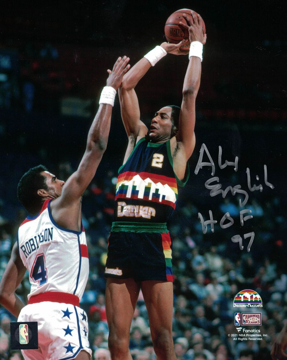 Alex English Autographed/Signed Denver Nuggets 8x10 Photo Beckett BAS
