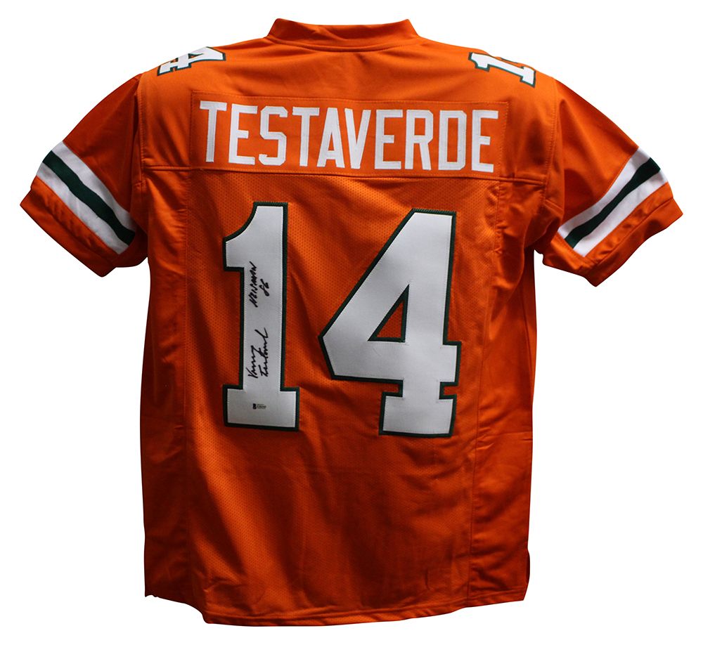 Vinny Testaverde Autographed/Signed Miami Hurricanes Orange XL Jersey BAS
