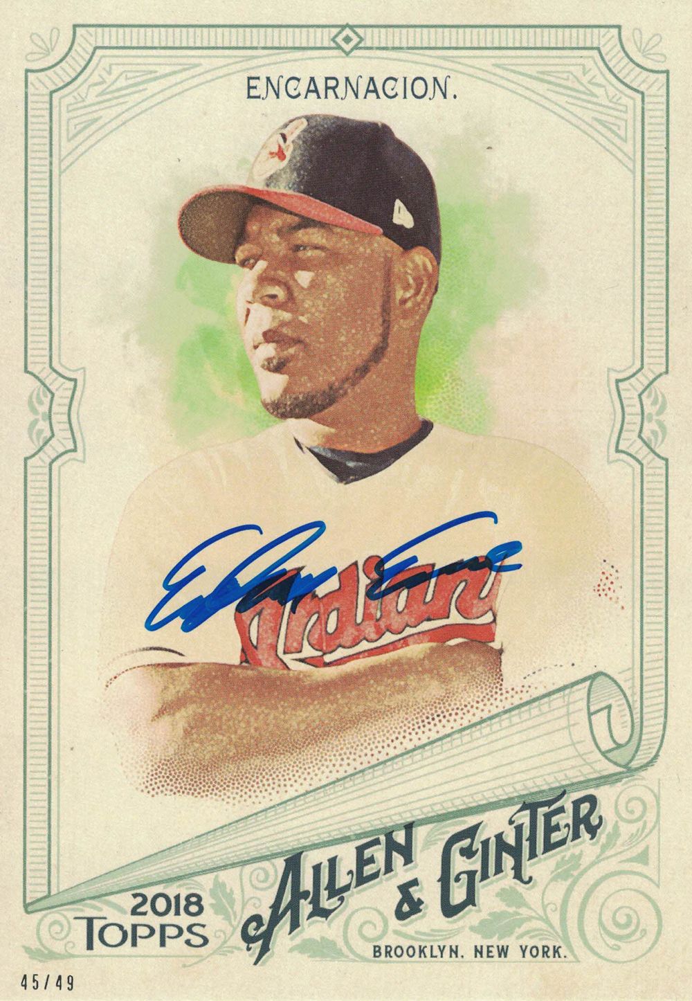 Edwin Encarnacion Signed Cleveland Indians 5x7 Topps Allen &amp; Ginters JSA