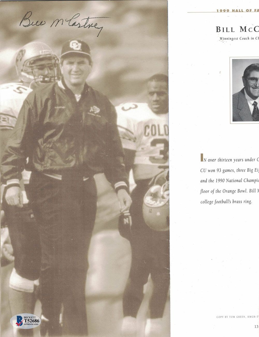 Bill McCartney Autographed 35th Colorado Sports Hall Of Fame Booklet BAS