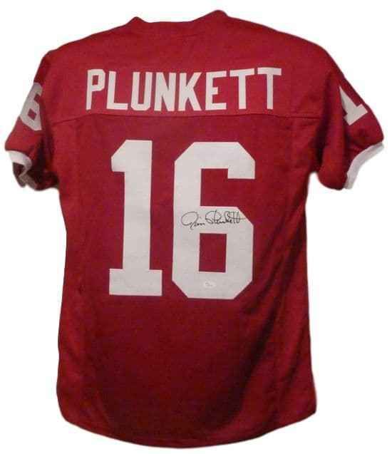 Jim Plunkett Autographed Stanford Cardinals Size XL Red Jersey N/O JSA