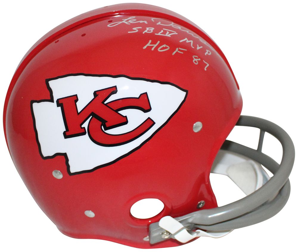 Len Dawson Autographed Kansas City Chiefs 2-Bar TK Helmet HOF &amp; MVP BAS