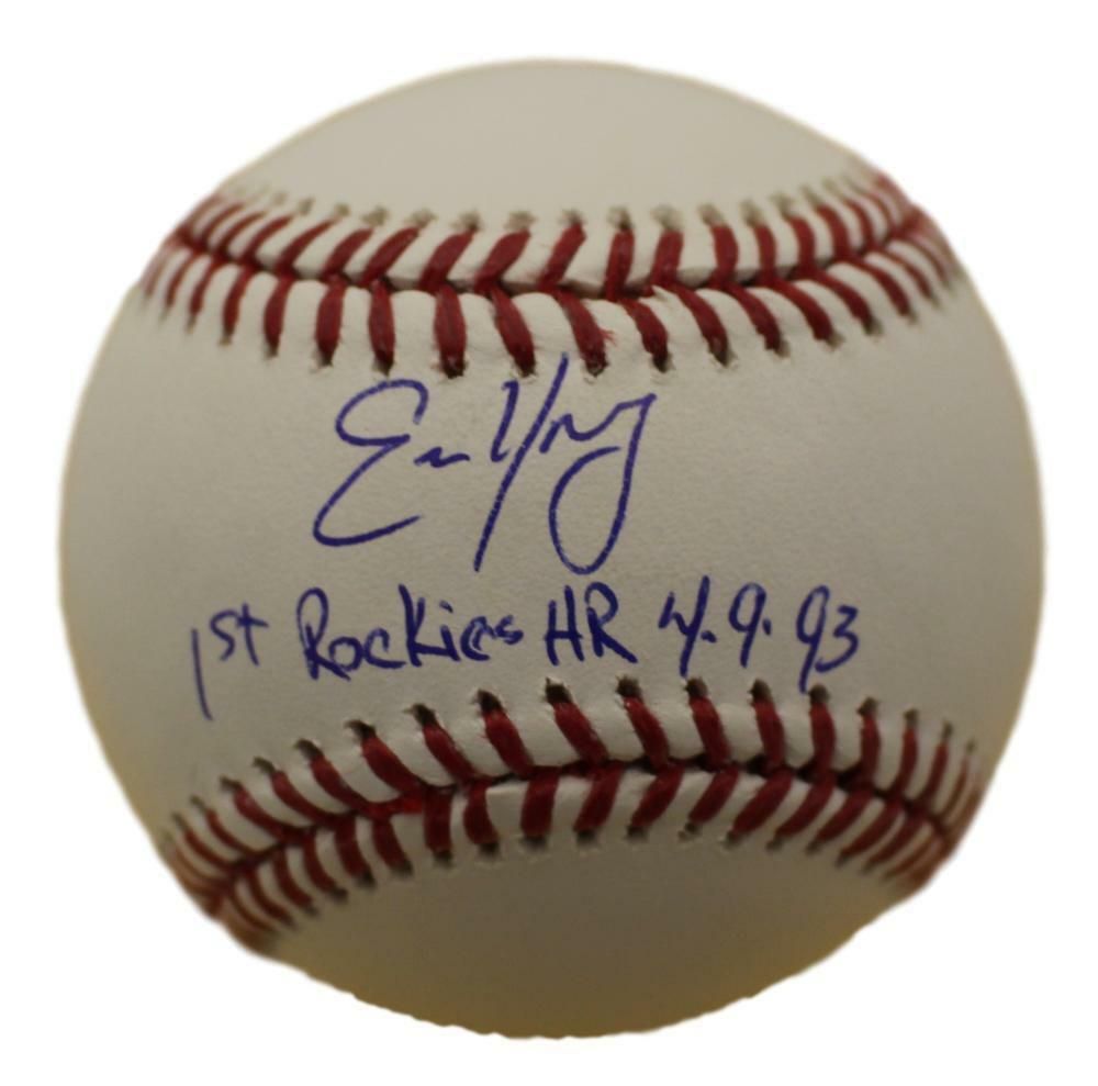 Eric Young Autographed Colorado Rockies OML Baseball 1st Rockies HR JSA