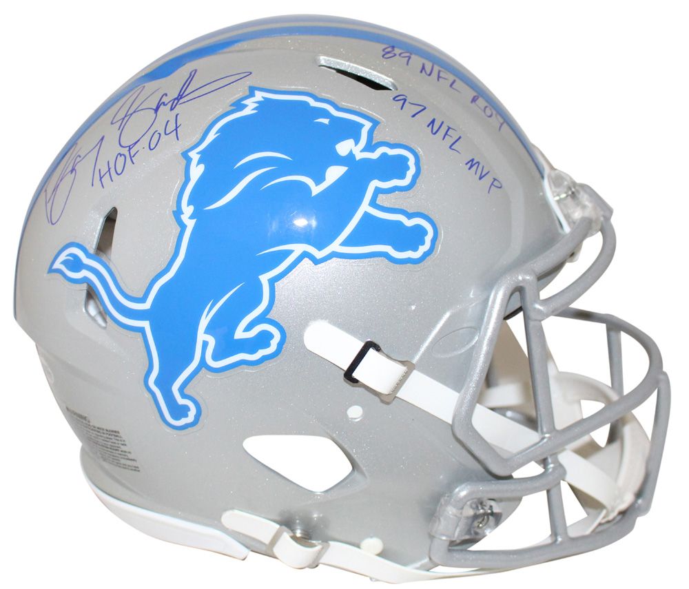 Barry Sanders Autographed Detroit Lions Authentic Speed Helmet 3 Insc BAS