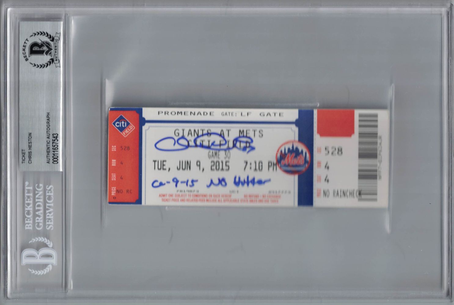 Chris Heston Autographed San Francisco Giants Ticket No Hitter BAS Slab