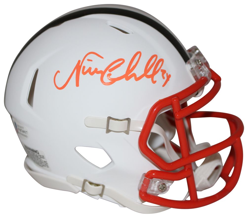 Nick Chubb Autographed Cleveland Browns Flat White Mini Helmet BAS