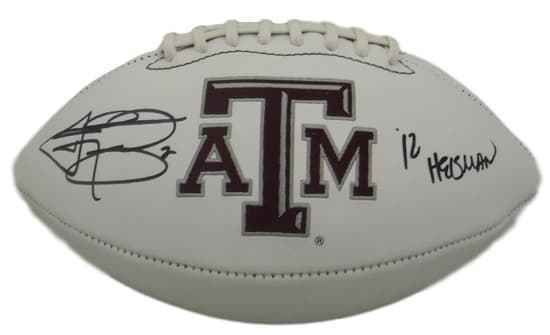 Johnny Manziel Autographed Texas A&amp;M Aggies White Panel Football HT JSA