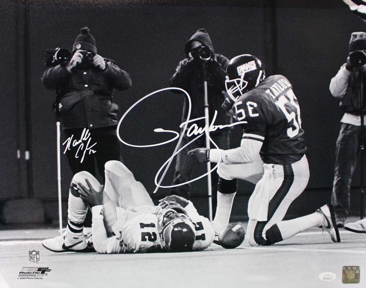 Lawrence Taylor &amp; Randall Cunningham Signed Giants Eagles 16x20 Photo JSA