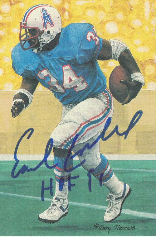 Earl Campbell Autographed Houston Oilers Goal Line Art in Blue w/HOF 91 JSA