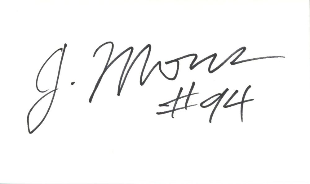 Jarvis Moss Autographed/Signed Denver Broncos Index Card BAS 45310