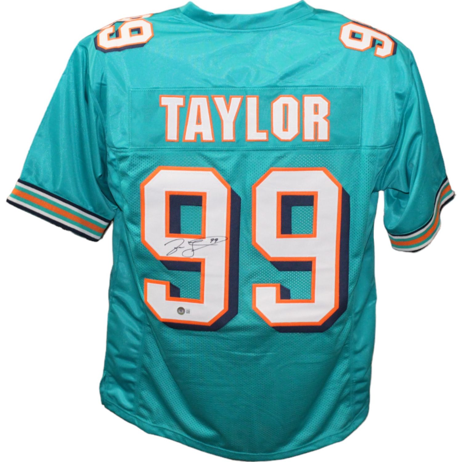Jason Taylor Autographed/Signed Pro Style Teal Jersey Beckett