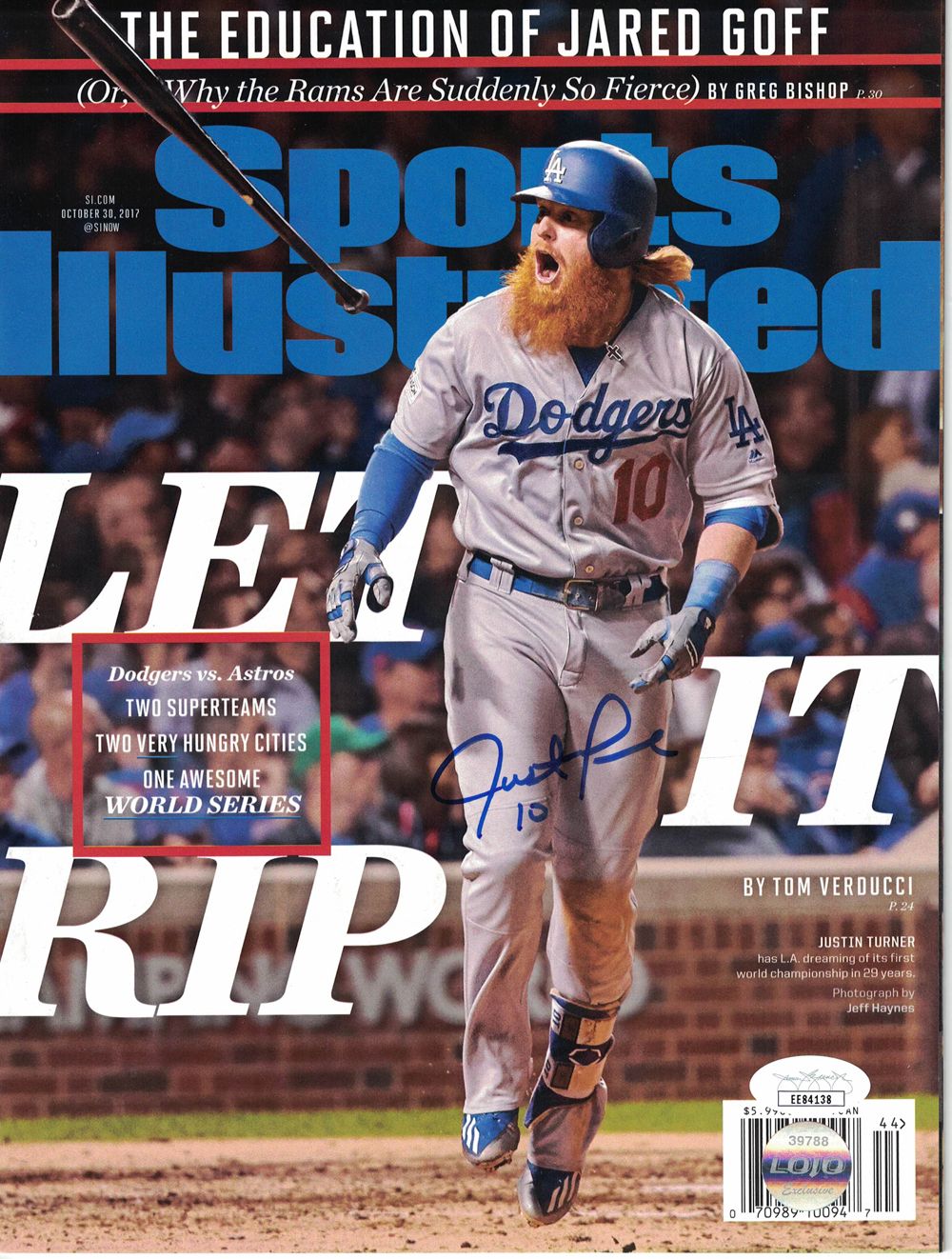 Justin Turner Autographed Los Angeles Dodgers Sports Illustrated JSA