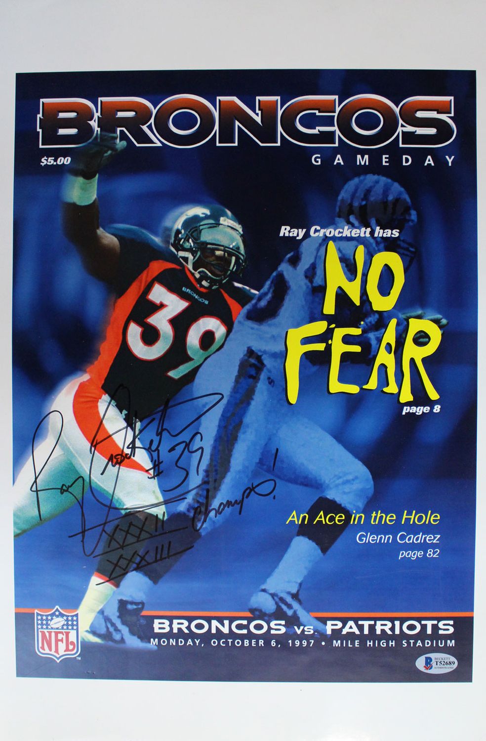 Ray Crockett Autographed/Signed Denver Broncos 11x17 Photo Champs BAS