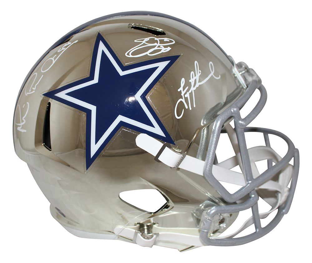 Dallas Cowboys Triplets Signed F/S Chrome Helmet Aikman Smith Irvin BAS