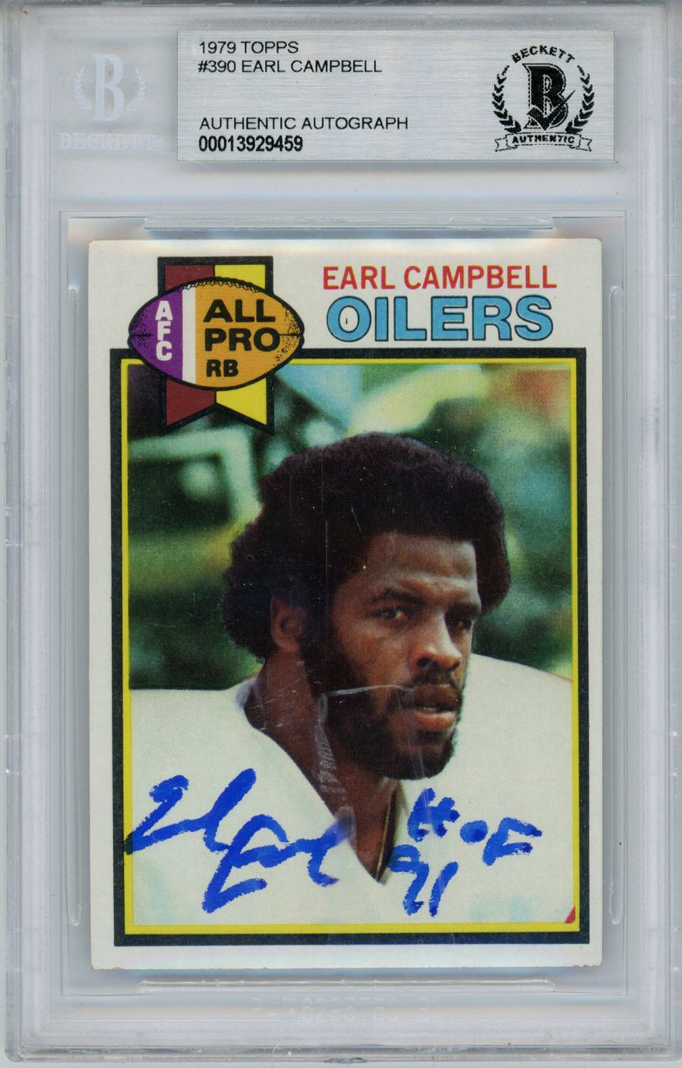 Earl Campbell Signed 1979 Topps #390 Rookie Card HOF Beckett Slab