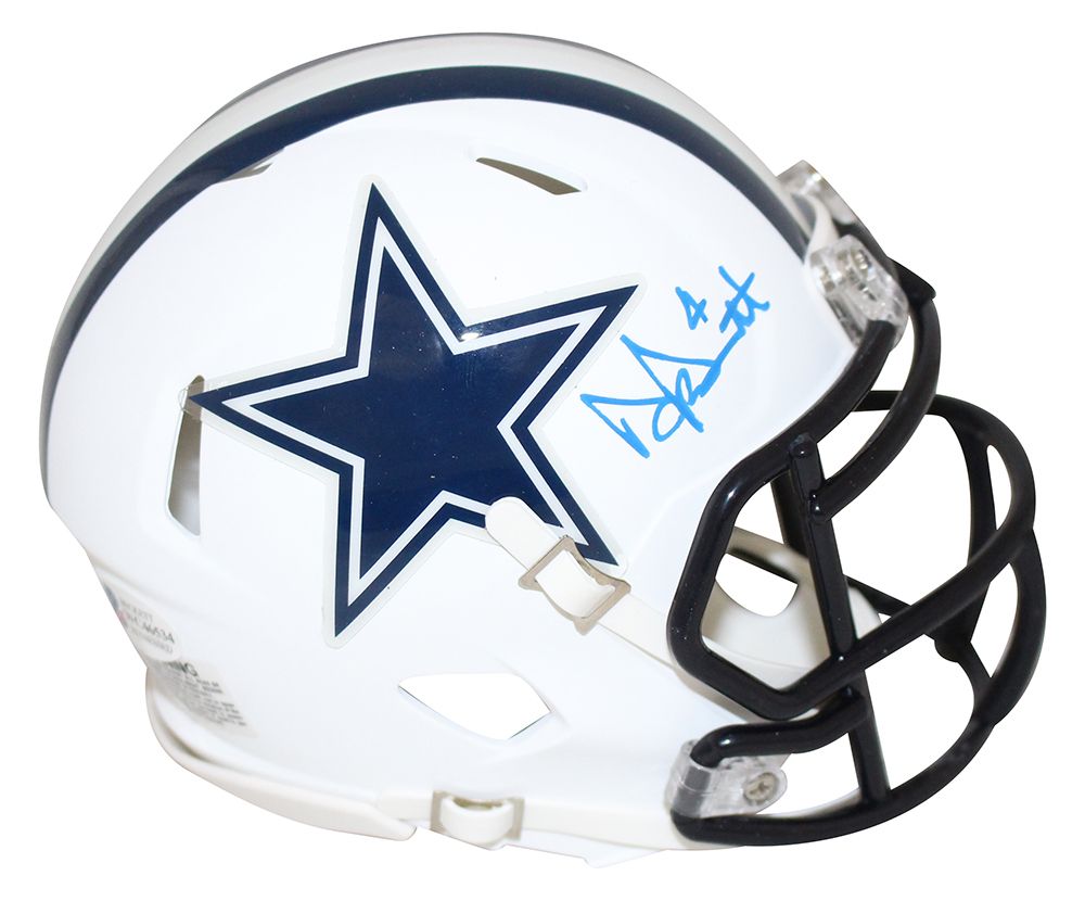 Dak Prescott Autographed Dallas Cowboys Flat White Mini Helmet BAS