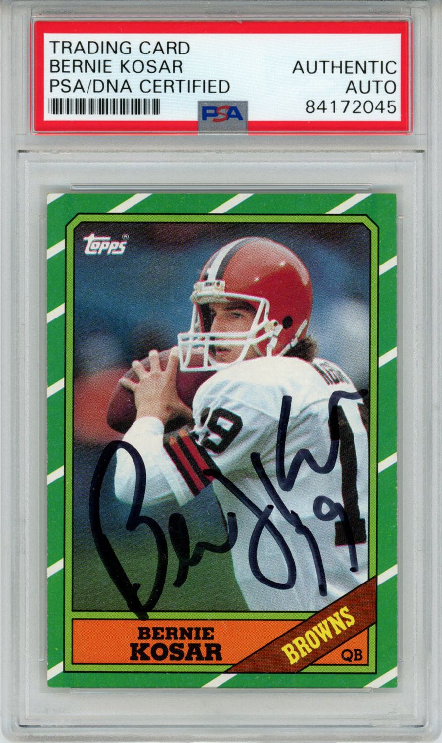 Bernie Kosar Autographed 1986 Topps #187 Rookie Card PSA Slab