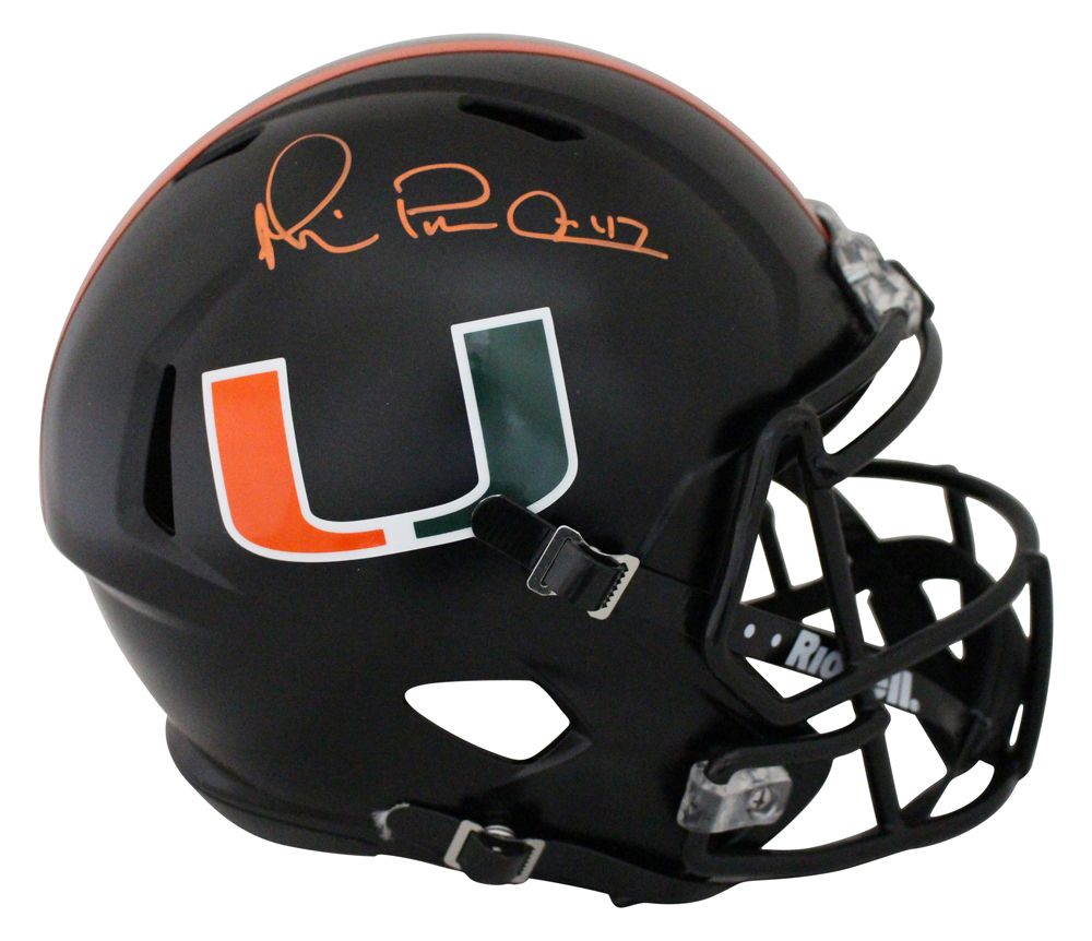 Michael Irvin Signed Miami Hurricanes Replica Black Nights Speed Helmet JSA