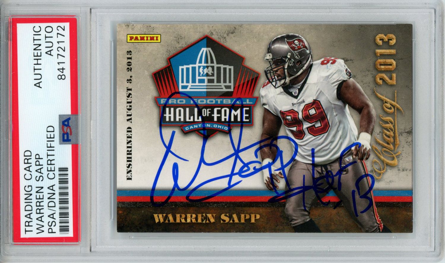 Warren Sapp Autographed 2013 Panini Hall Of Fame Trading Card HOF PSA