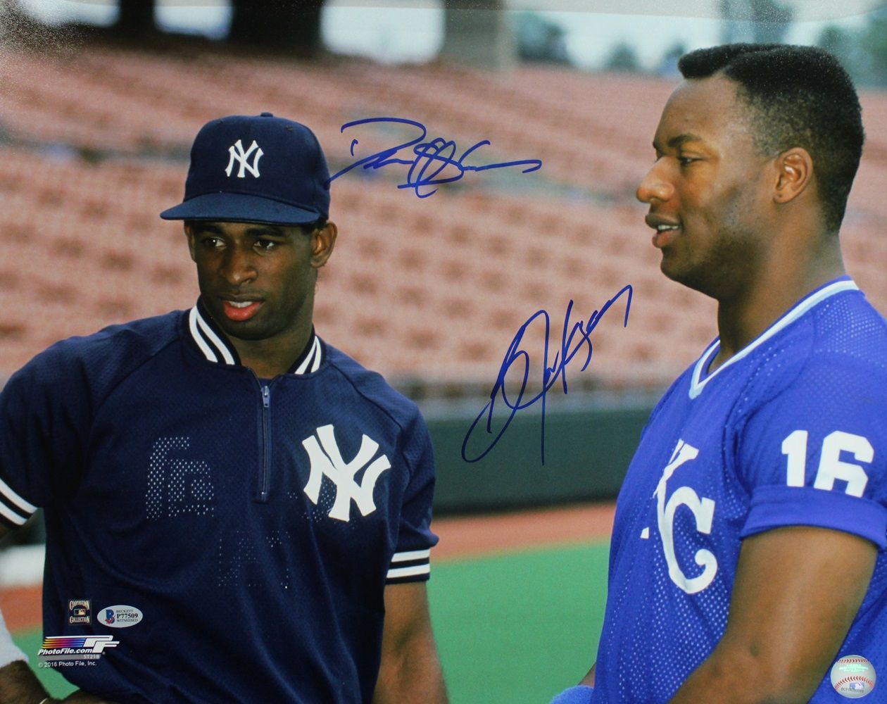 Bo Jackson &amp; Deion Sanders Autographed Yankees Royals 16x20 Photo BAS PF