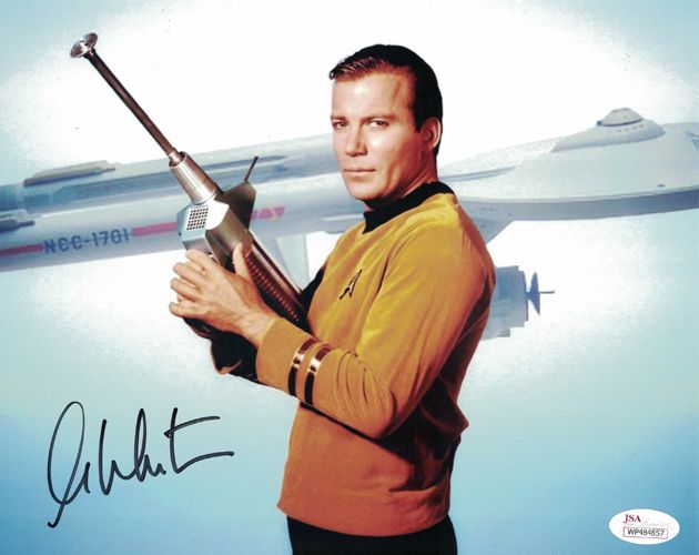 William Shatner Autographed Star Trek 8x10 Photo with Phaser JSA