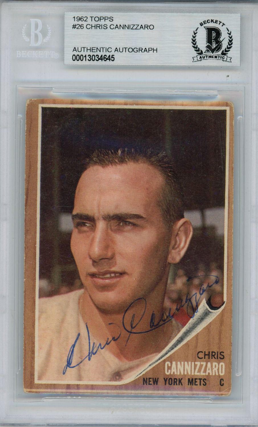 Chris Cannizzaro Autographed 1962 Topps #26 Trading Card Beckett Slab
