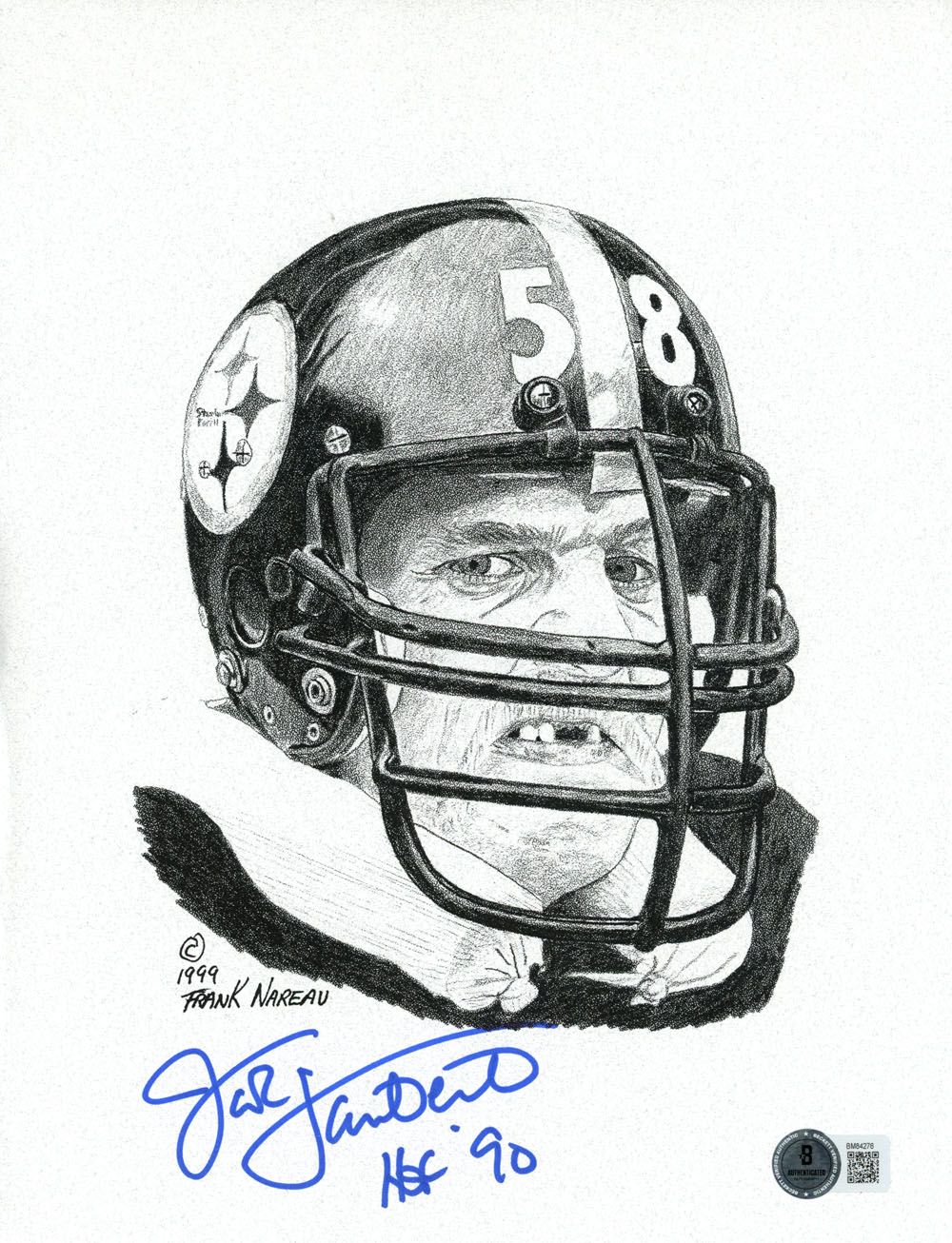 Jack Lambert Signed Pittsburgh Steelers 8x10 Photo HOF Beckett 45526