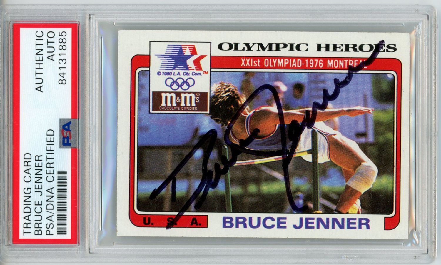 Bruce Jenner Autographed 1983 M&amp;M LA Olympics Trading Card PSA Slab
