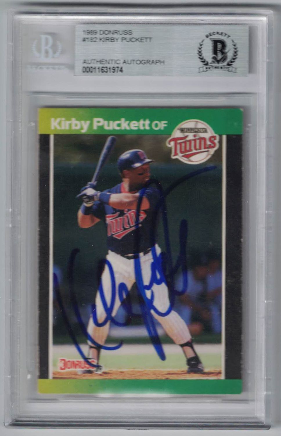 Kirby Puckett Autographed Minnesota Twins 1989 Donruss Trading Card BAS