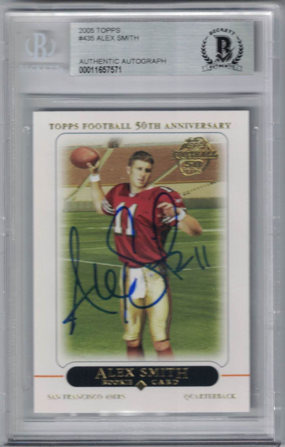 Alex Smith Autographed/Signed San Francisco 49ers 2005 Topps Card BAS Slab