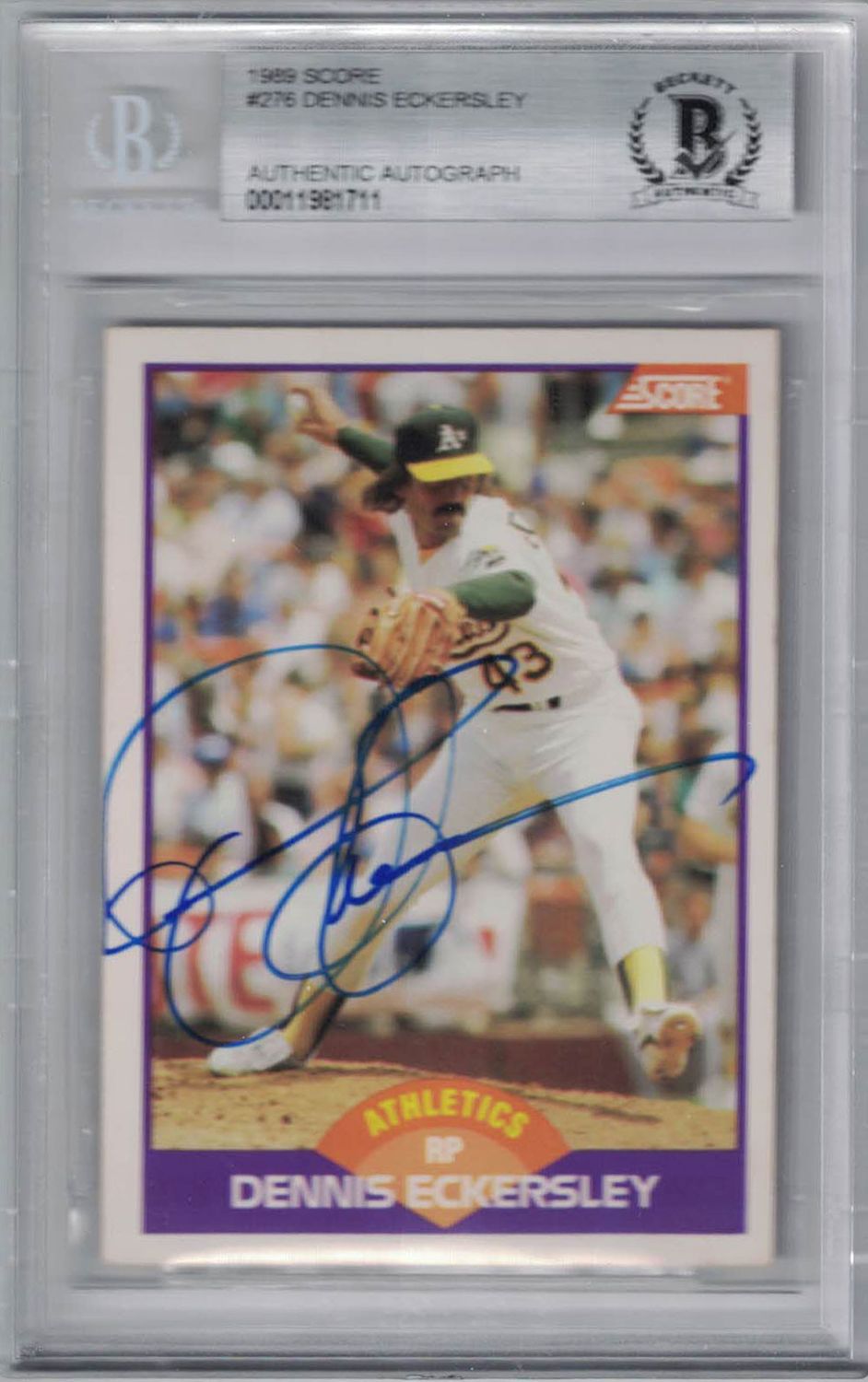 Dennis Eckersley Signed Oakland Athletics 1989 Score Trading Card BAS