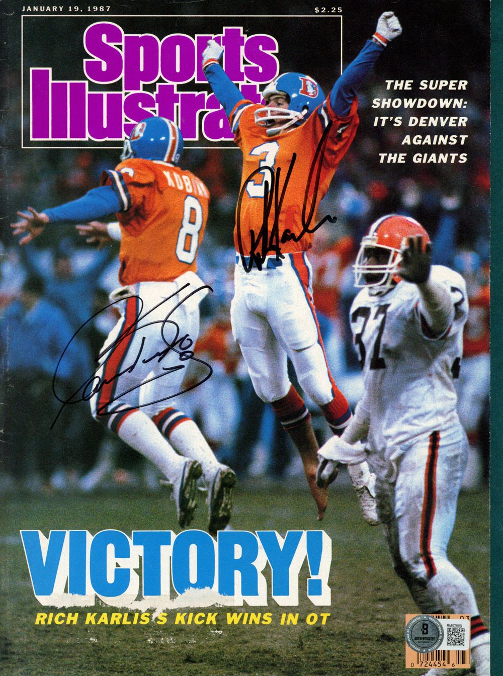 Gary Kubiak &amp; Rich Karlis Signed 1/19/87 Sports Illustrated Magazine BAS 45486