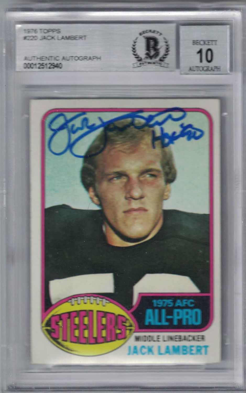 Jack Lambert Signed Pittsburgh Steelers 1976 Topps Trading Card BAS Slab