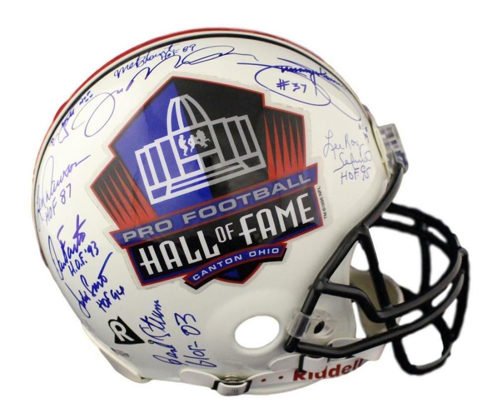 Hall of Fame NFL Signed Proline Helmet 20 Sigs Baugh Alworth Montana BAS